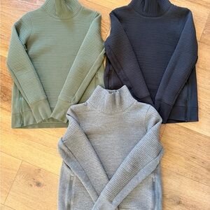 all in motion Ribbed Turtleneck Pullovers in Olive, Charcoal, Light Gray